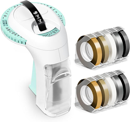 Label KINGDOM Embossing Labeler, Omega S Green Old School Embossed Label Maker with 10pk Embossing Label Tape, Portable Handheld Vintage Label Printer for Home Use