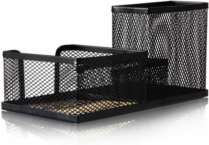 2 Pieces Mesh Pen Holder for Desk, 3 Compartments Black Pencil Holder Desk Organizers Caddy for Office Home School Desktop Accessories