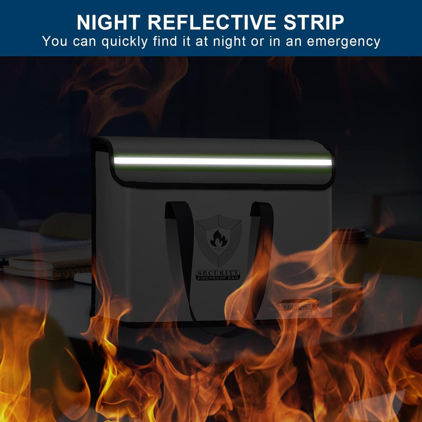 fireproof document pouch (16" x 12" x 5") silicone coated, combination lock office out bag, fireproof money pouch (8.75" x 6.0") for cash, coins, credit cards, passport and other valuables