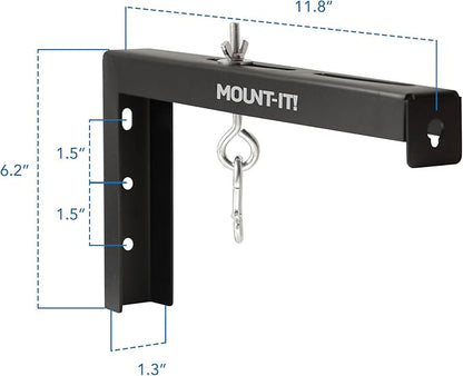 Mount-It! Projector Screen Wall Mount L-Brackets - Extra Large Wall and Ceiling Hanging Bracket for Home Projector and Movie Screens, 12 inch Mounting Hooks, 1 Pair, Black, 66 Lb Each Capacity
