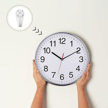 Plumeet Extra Large Wall Clock - 16" Non Ticking Silent Quartz Black Wall Clocks - Simple Design Wall Clocks for Living Room Decor, Battery Operated, Chrome