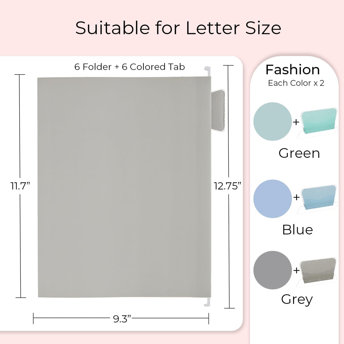 Y YOMA 6 Pack Colored Hanging File Folders Letter Size Decorative Hanging Folder Cute Pretty File Folder for Filing Cabinet Drawer Office Home with 1/5-Cut Adjustable Tabs, 3 Selected Fashion Color