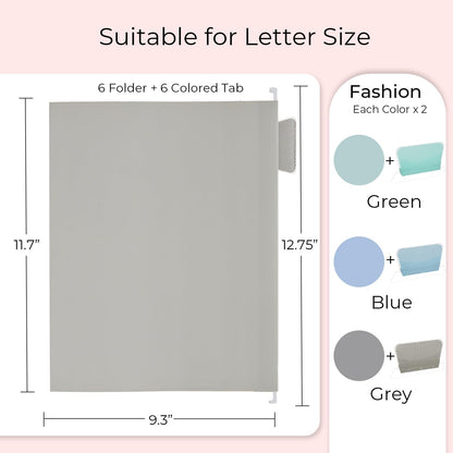 Y YOMA 6 Pack Colored Hanging File Folders Letter Size Decorative Hanging Folder Cute Pretty File Folder for Filing Cabinet Drawer Office Home with 1/5-Cut Adjustable Tabs, 3 Selected Fashion Color