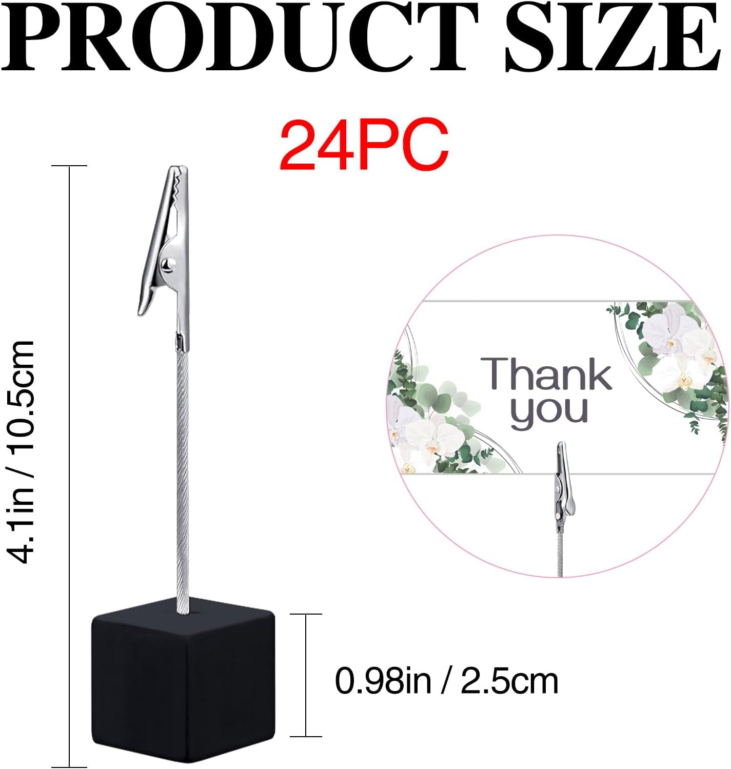 24 Pcs Wooden Memo Clips Holder Lightweight Wood Cube Base with Alligator Clip Clasp Mini Photo Holder Clip Menu Holder for Displaying Number Card (Black)