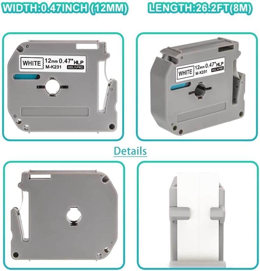 4 x Label Maker Tape Replacement for Brother P Touch M Tape M-K231 M-K231s MK231 MK-231 M231 12mm 0.47 White, Compatible with Brother P Touch PT-M95,PT-90,PT-70,PT-65,PT-85 Label Maker Refills,26.2 Ft