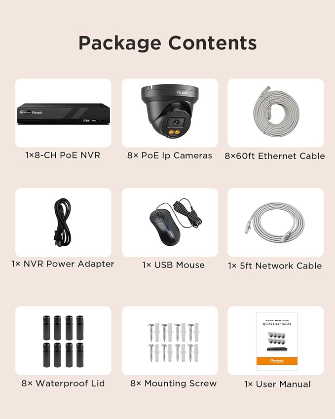 Security Camera System PoE, 8X 4MP Wired Bullet IP Cameras Outdoor Built-in Microphone, AI Human Vehicle Detection, 5MP 8CH NVR with 2TB HDD, Smart Color Night Vision, PD93BA30808-4MD(Black)