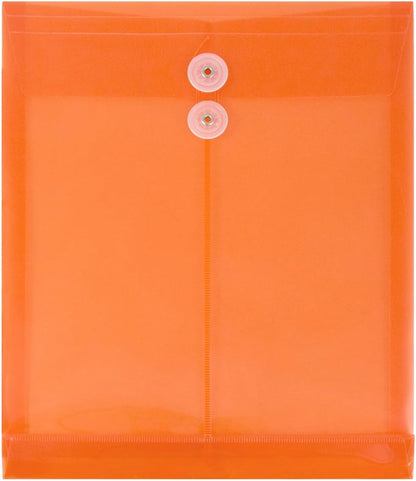 JAM PAPER Plastic Envelopes with Button & String Tie Closure - Letter Open End - 9 3/4 x 11 3/4 - Bright Orange - 12/Pack