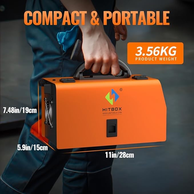 HITBOX 140A Mig Welder Machine 110v 3 in 1 Flux Core Welding/Lift TIG/Stick Gasless Wire Maquina de Soldar Upgraded Handheld Welder Gun Welding Kit High-End Chip with IGBT Inverter LED Display