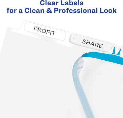 Avery 5 Tab Dividers for 3 Ring Binder, Easy Print & Apply Clear Label Strip, Index Maker Customizable White Tabs, 25 Sets (11446)