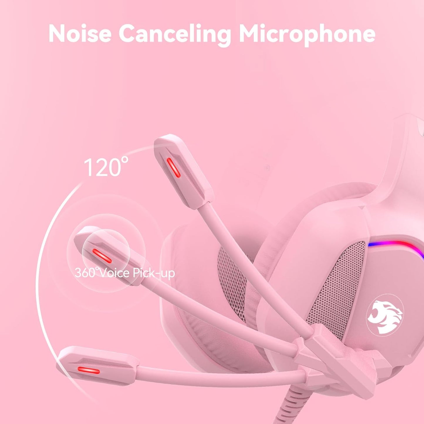 Gaming Headset with Microphone for Pc, Xbox One Series X/s, Ps4, Ps5, Switch, Stereo Wired Noise Cancelling Over-Ear Headphones with Mic, RGB, for Computer, Laptop, Mac, Nintendo, Gamer (Pink)
