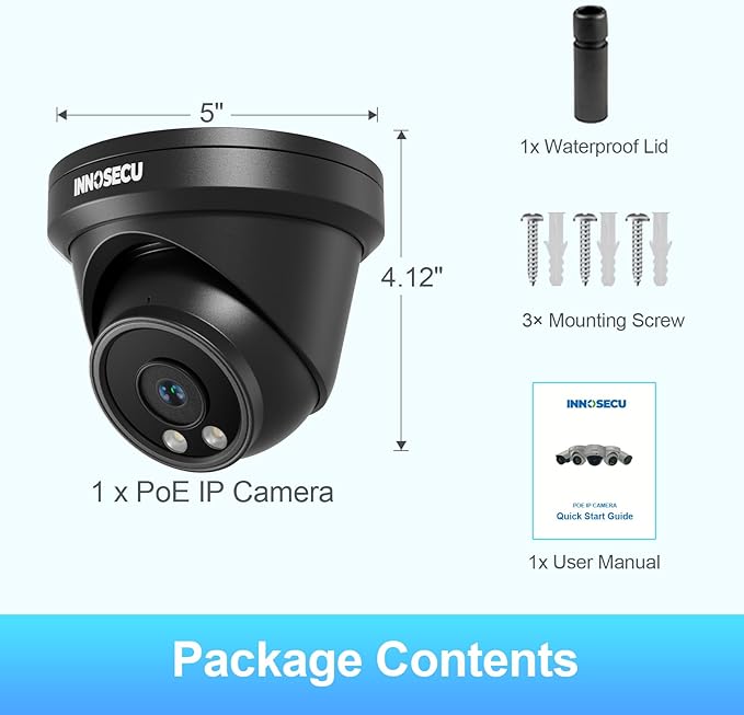 8MP Dome AI PoE Camera, IP Security Surveillance Camera Outdoor Indoor, Waterproof IP67, Built-in Mic, 2.8mm Wide Angle 110°, Face Detection, Human/Vehicle Detection, IND8BR97A-B (Black)