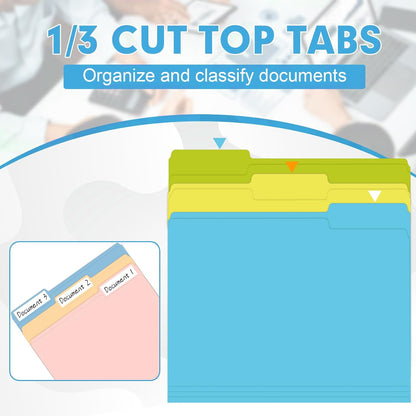 File Folder, HERKKA 120 Pack 1/3 Cut Tab File Folders, Letter Size, Assorted 10 Colors, Colored File Folders Great for Organizing and Filing