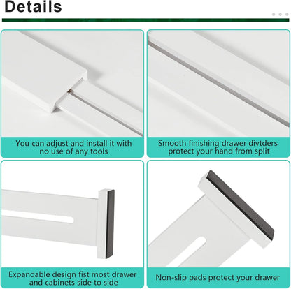 FJO 4 Pack Adjustable Bamboo Drawer Dividers - 11.8" - 17" Expandable Drawer Separators for Kitchen, Utensils, Clothes, Bedroom, Dresser, Bathroom (White)