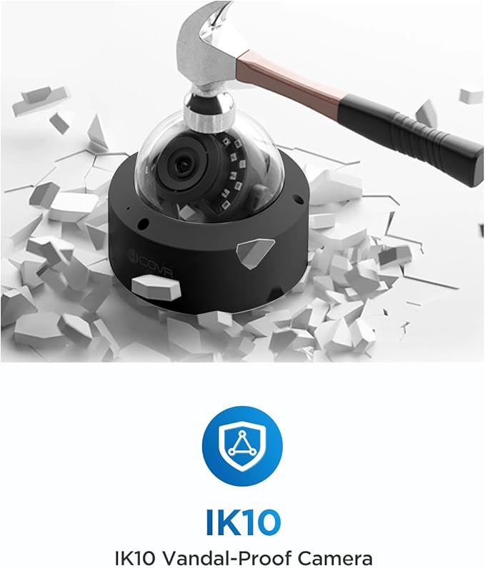 4COVR PoE Security Camera System 8 Channel, 6X 5MP IK10 Vandal-Proof Commercial Wired IP Dome Camera IP67, AI Human Vehicle Detection, 4K NVR 2TB HDD, 24/7 Home Surveillance Outdoor, LY54AB5M0806