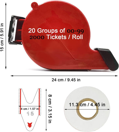 Ticket Dispenser Take a Number Ticket Number Dispenser with 1 Roll 2 Digit Ticket Roll 20 Groups Number from 00-99 (2 Digit, red)