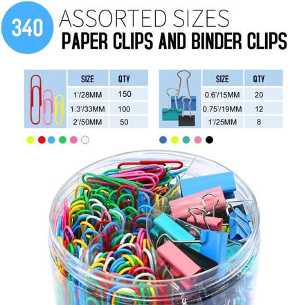 Paper Clips Binder Clips, 340PCS Paper Clips and Binder Clips Assorted Sizes, Colored Paperclips Large Medium and Small, Binder Clip and Paperclips Set for Home School Office Supplies