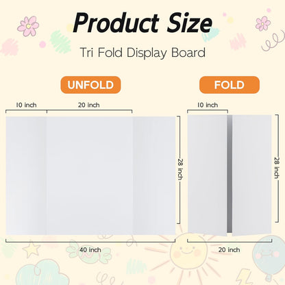4 Pack Trifold Poster Board, 28x40 Inches White Presentation Board, Portable Display Board for Science Fair, School DIY Project and Business Exhibitions