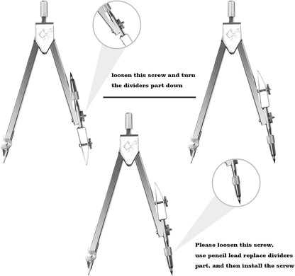 Students Geometry Math Set, Drawing Compass and 6 Inch Transparent Swing arm Protractor 180 Degree Math Protractor (Transparent)