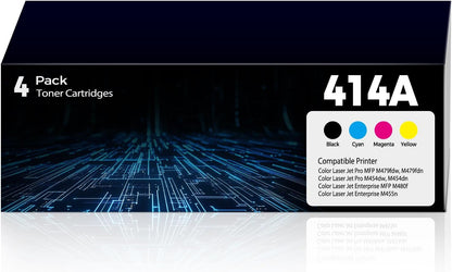 414A Toner Cartridges Compatible for HP 414A HP414A 414X 4 Pack with Chip for Color Laser Jet Pro MFP M479fdw M454dw M479fdn M454dn Enterprise MFP M480f M455dn MFP M479 W2020A W2020X Black & Color