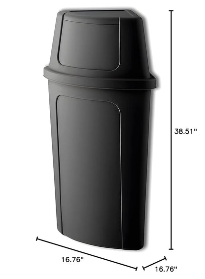 21 Gallon Black Plastic Recycling Bin with Push Door Lid, Commercial Durable Trash Can