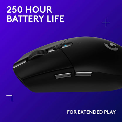 Logitech G305 LIGHTSPEED Wireless Gaming Mouse, Hero 12K Sensor, 12,000 DPI, Lightweight, 6 Programmable Buttons, 250h Battery Life, On-Board Memory, PC/Mac - Black