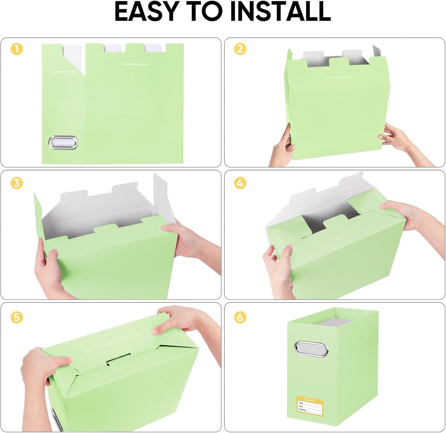 BALEINE File Organizer Box, Cardboard File Folder Organizer with Handle for Letter Size, Portable Collapsible Hanging Filing Box for Home Office Document Storage (4 Pack, Green)