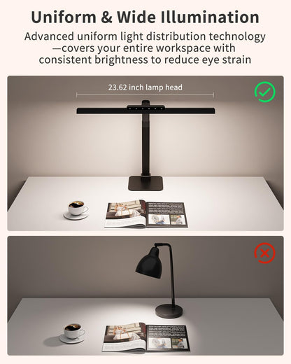 Desk Lamps for Office with Stable Base, 24W Touch Control Brightness Adjustable Tall Desk Lights, Eye-Caring Architect Task Light, Dimmable Brightness & Color Computer Lights for Desktop, Black