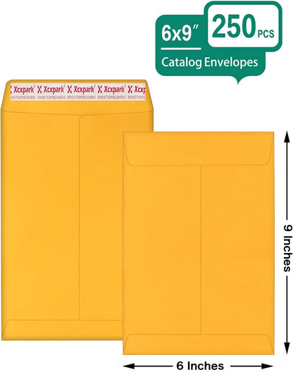250 PCS 6x9 inches Security Catalog Envelopes Printable Self Seal Envelopes, Anti Tear brown Kraft Envelopes for Invitation Cards, Pictures, Photos, Documents
