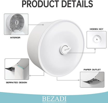 Paper Towel Dispenser Wall Mount, Jumbo Roll Toilet Paper Dispenser Key Lock Commercial Household Large Capacity White
