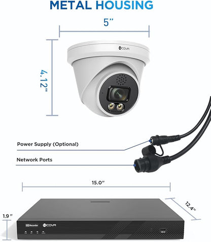 4COVR 16 Channel Security Camera System, 2-Way Talk & Smart Full Color Night Vision, AI Smart Detection, 4TB NVR Surveillance for Business, 12X 8MP Commercial Dome IP Camera IP67, LY97KA8M1612