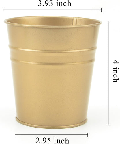 Pen Holder Cup For Desk Pencil Holder Metal Marker Pen Organizer Storage Small Tinplate Flower Pot Succulent Bucket Planters for Office Home - 2 Pack (Gold)