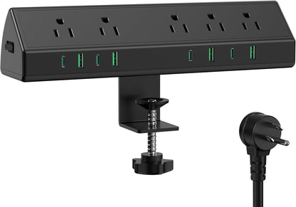 Jgstkcity Desk Clamp Power Strip,45W Fast Charging Station,4 USB-C,4 USB-A,Desk Mount Surge Protector,1875W Extension Cord with Multiple Outlets,ETL Listed,for Home Office Dorm Room