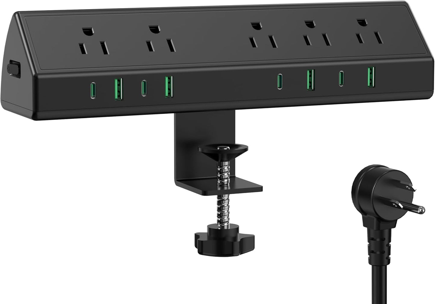 45W Fast Charging Station,Desk Clamp Power Strip,4 PD USB-C Ports,5 AC Outlets,Surge Protector Power Strip, 14AWG Heavy Duty Cord, Fits 1.9" Tabletop Edge (Black, 20 FT Cable)