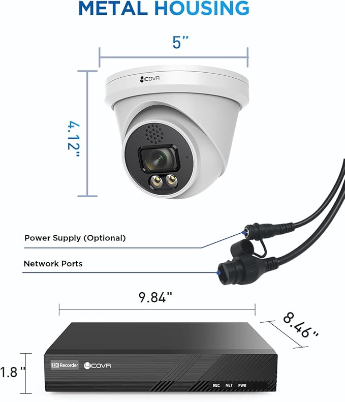4COVR 4K Home Security Camera System, 2 Way Audio Talk & Smart Color Night Vision, 8X 8MP IP67 PoE IP Dome Camera, 8CH H.265 NVR 2TB HDD, AI Human Vehicle Detection, 24/7 Recording, LY97KA8M0808