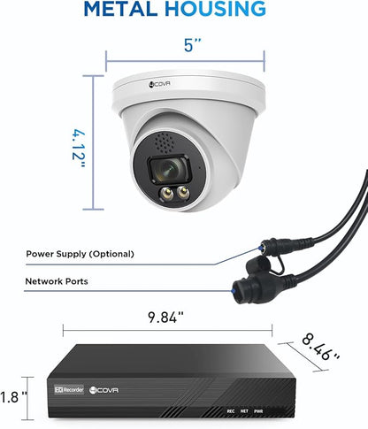 4COVR 4K Home Security Camera System, 2 Way Audio Talk & Smart Color Night Vision, 8X 8MP IP67 PoE IP Dome Camera, 8CH H.265 NVR 2TB HDD, AI Human Vehicle Detection, 24/7 Recording, LY97KA8M0808