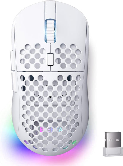 DIERYA M1 Wireless Gaming Mouse, 24000DPI, 180Hrs Battery, 16.8M RGB, 6 Programmable Buttons, Lightweight, Tri-Mode (2.4G/BT5.2/USB-C) for PC/Mac/Laptop - White