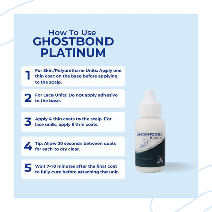 GHOSTBOND Platinum Water Resistant Wig Glue for Extreme Heat - 1.3oz - Hair Replacement Adhesive for Poly and Lace Wigs. Invisible Bonding Hair Adhesive - Strong Hold Lace Front Glue