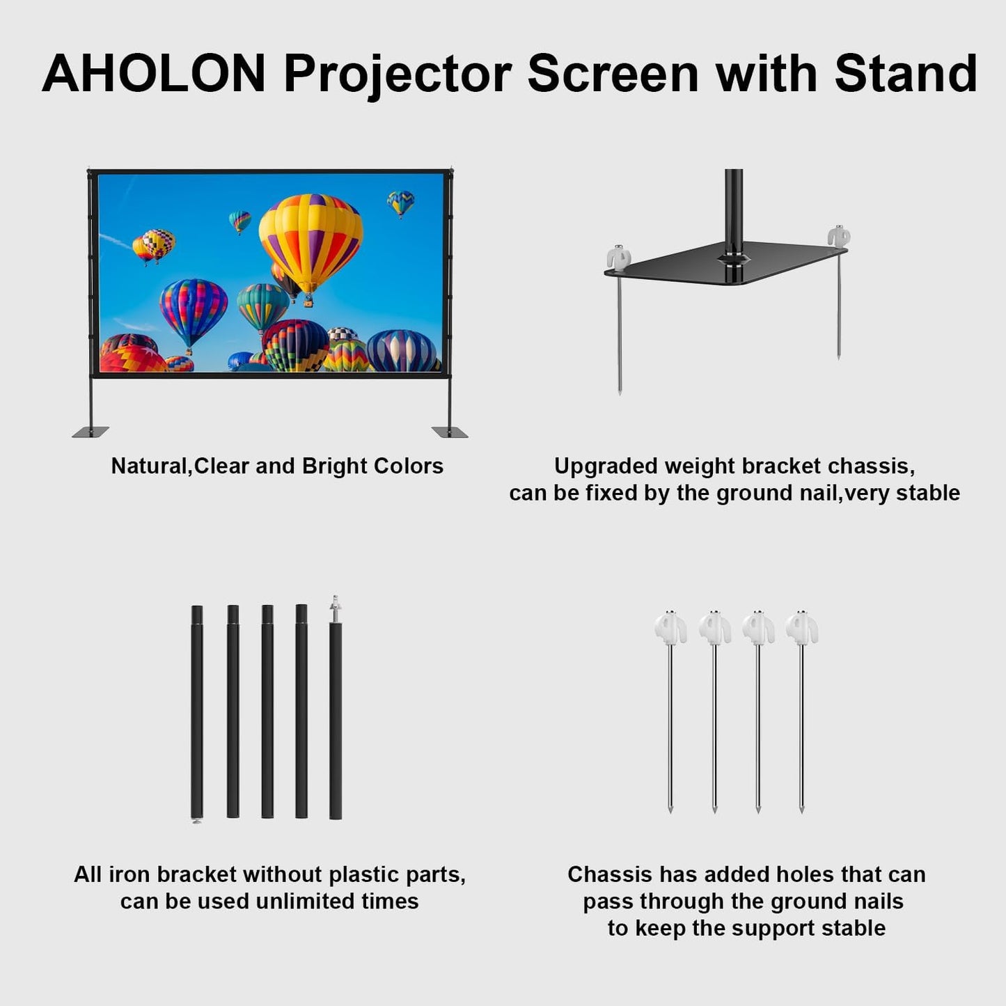 Outdoor Projector Screen with Stand - 120 inch Portable Projector Screens Indoor Outdoor Projector Screen 16:9 4K HD Outdoor Movie Screen with Carry Bag,Enioy Home Theater Projection Screen.