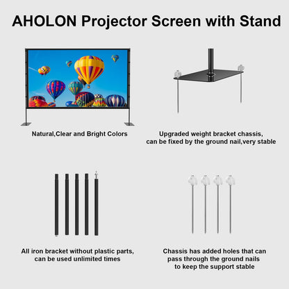 Outdoor Projector Screen with Stand - 120 inch Portable Projector Screens Indoor Outdoor Projector Screen 16:9 4K HD Outdoor Movie Screen with Carry Bag,Enioy Home Theater Projection Screen.
