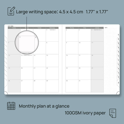 POPRUN Weekly Planner 2026 (Large 8.5" x 10.5") Calendar 12 Months Notebook with Horizontal Layout, Leather Soft Cover, Monthly Tabs, Inner Pocket, 100GSM Thick Paper, Pen Holder - Black