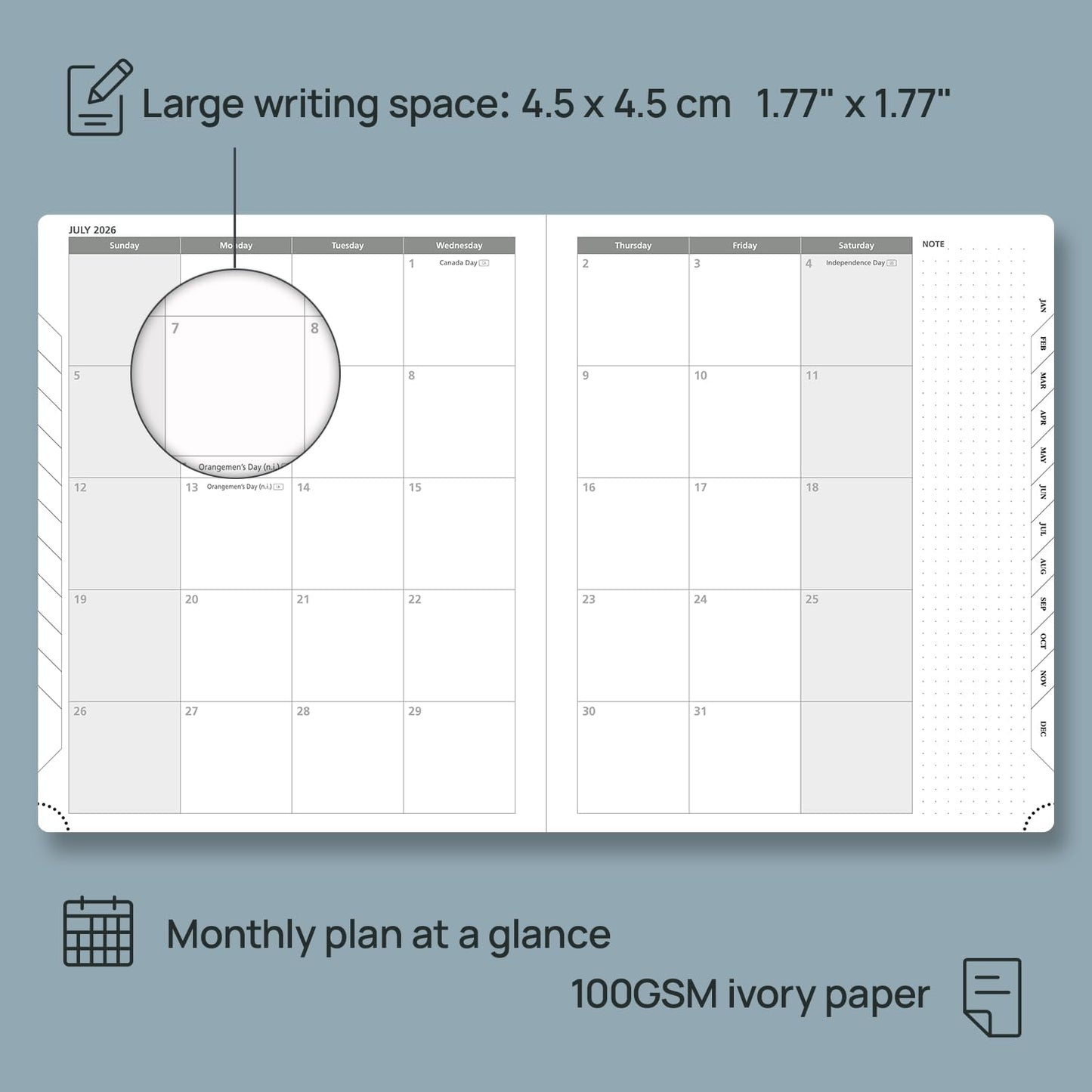 POPRUN Weekly Planner 2026 (Large 8.5" x 10.5") Calendar 12 Months Notebook with Horizontal Layout, Leather Soft Cover, Monthly Tabs, Inner Pocket, 100GSM Thick Paper, Pen Holder - Cerulean Blue