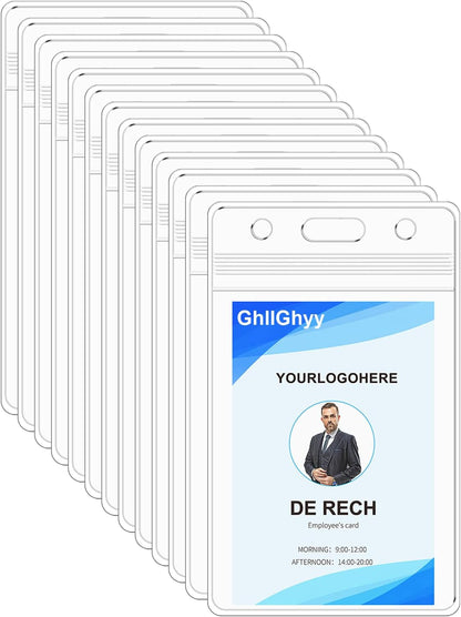 50 Pack Extra Thick Name Badge Holders, Heavy Duty & Sealable Waterproof Vertical ID Badge Holders, Durable Clear PVC Plastic Badge Sleeve for Credit Card/Shcool Work Badge/Room Key/RFID