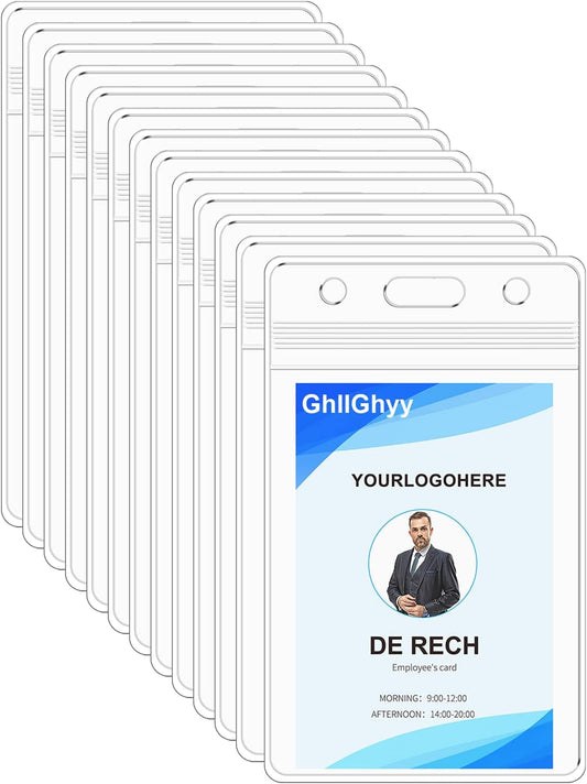 20 Pack Extra Thick Name Badge Holders, Heavy Duty & Sealable Waterproof Vertical ID Badge Holders, Durable Clear PVC Plastic Badge Sleeve for Credit Card/Shcool Work Badge/Room Key/RFID