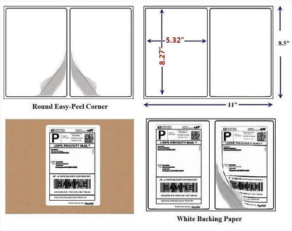 BESTEASY 200 Round Corner Half Sheet Self Adhesive Shipping Labels for Laser and Ink Jet Printers, White Blank (100 Sheets, 200 Labels)