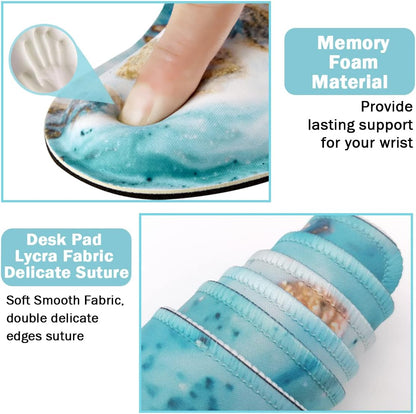 Keyboard Mouse Pad Set, Extended Mouse Pad+Keyboard Wrist Rest Support, Memory Foam Ergonomic Easy Typing, 3Pcs (35.4×15.7 in) Desk Pad Set for Home Office Study Game-Green Marble