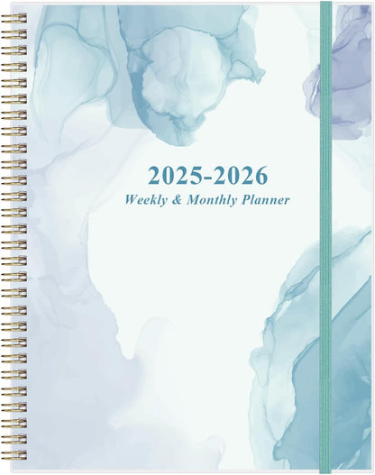 2025-2026 Planner - Academic Planner 2025-2026 from July 2025 to June 2026 with 12 Monthly Tabs, Flexible Cover, Inner Pocket, 8.5" x 11", Blue Watercolor