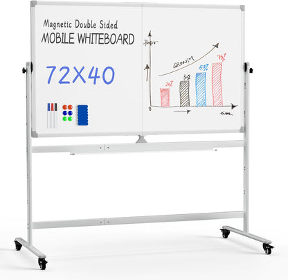 Rolling Whiteboard, 40"x72" White Board with Stands Movable Dry Erase Board on Wheels, Large Double Sided Standing Whiteboard for Office School Classroom Presentation Supplies, Pearl White