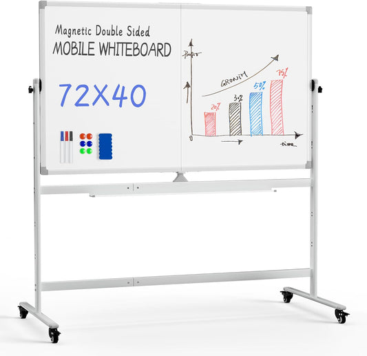 Rolling Whiteboard, 40"x72" White Board with Stands Movable Dry Erase Board on Wheels, Large Double Sided Standing Whiteboard for Office School Classroom Presentation Supplies, Pearl White
