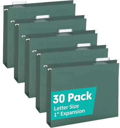 HERKKA Extra Capacity Hanging File Folders, 30 Pack Reinforced Hang Folders with Heavy Duty 1 Inch Expansion, Designed for Bulky Files, Medical Charts, Letter Size, Green