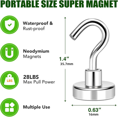 MIKEDE N52 Magnetic Hooks, 28lbs+ Heavy Duty Earth Magnets with Hooks for Refrigerator, Extra Strong Cruise Magnets Hooks for Hanging, Cruise Cabins, Grill, Indoor, Outdoor - 20 Pack